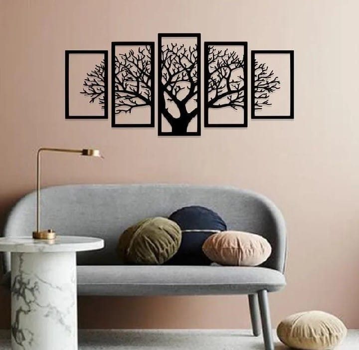 Vintage 5 Frames Tree Wooden Wall Decor Ideas | 3d Laser Cut Wooden Wall Decoration Pieces for Offices and Bedrooms and for Gift Items | Decorating Items for Home Decoration