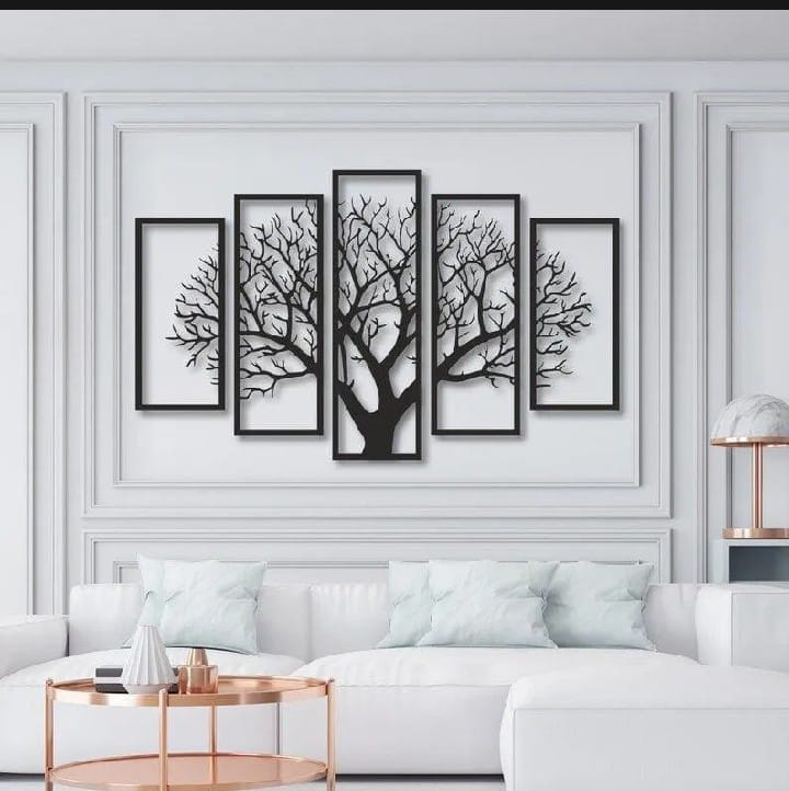 Vintage 5 Frames Tree Wooden Wall Decor Ideas | 3d Laser Cut Wooden Wall Decoration Pieces for Offices and Bedrooms and for Gift Items | Decorating Items for Home Decoration