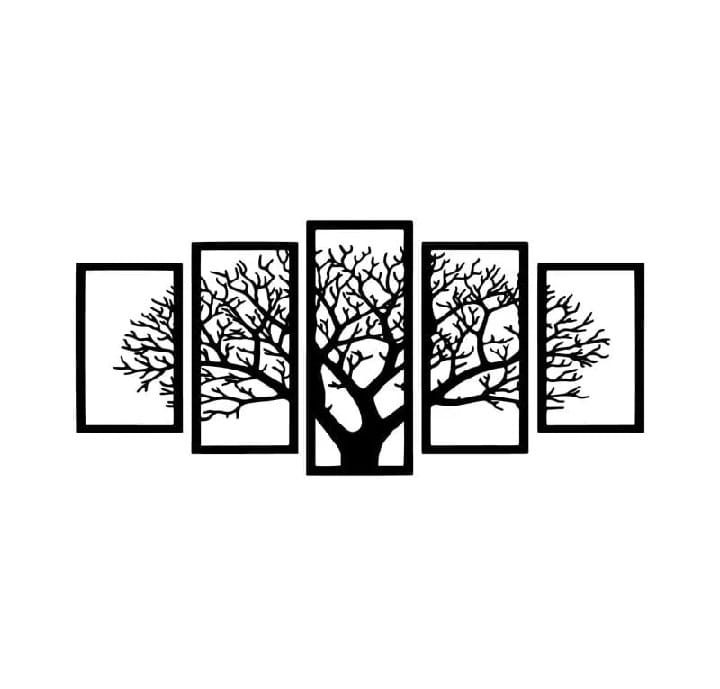 Vintage 5 Frames Tree Wooden Wall Decor Ideas | 3d Laser Cut Wooden Wall Decoration Pieces for Offices and Bedrooms and for Gift Items | Decorating Items for Home Decoration