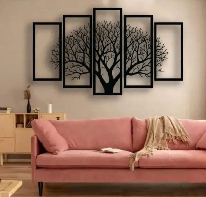Vintage 5 Frames Tree Wooden Wall Decor Ideas | 3d Laser Cut Wooden Wall Decoration Pieces for Offices and Bedrooms and for Gift Items | Decorating Items for Home Decoration