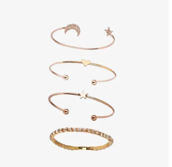 4PCS Set Open Bangle Delicate Star Moon Crystal Bracelet For Women Charm Jewelry Gifts