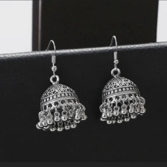 Unique Silver Color Small jhumka Earring Italian jewelry Piercing for women Ethnic Bollywood Earring